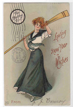 Boating Girl Woman New Year Greeting Artist Unsigned 1905 postcard - $6.44