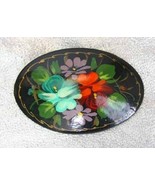 Elegant Hand-painted Signed Wooden Flowers Russian Brooch 1970s vintage - £11.32 GBP
