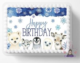 Baby Arctic Animals Edible Image Edible Baby Shower or Birthday Cake Top... - £12.95 GBP