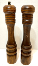 Vintage Brown Wooden Tall 10 inch Salt Shaker Pepper Grinder Made in Jap... - $14.83
