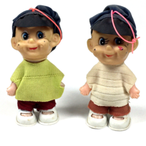 Vintage Rubber Face Boys Christmas Ornament Lot of 2 Conductor Hats 3.5&quot; - $28.00