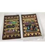 Set Of 2 Hand Painted Parchment Papers W/ Vibrant Colors In Protective H... - €21,38 EUR