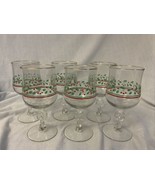 set of 3 Arby&#39;s Libbey Holly Berry Christmas With Glasses Bow Stem 12 oz. - £10.78 GBP