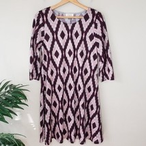 Everly | Pink Gray Dark Purple Burgundy Ikat Print Dress, size medium - £15.17 GBP