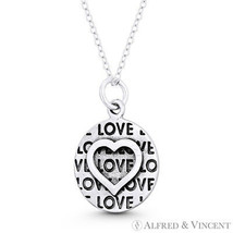 Heart, Love Script &amp; Round Disc Charm / Pendant in Oxidized .925 Sterling Silver - £16.39 GBP+