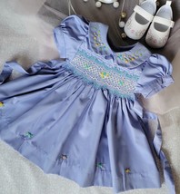 Sky Blue Smocked Embroidered Baby Girl Dress. Toddler Girls Easter Dress. - £30.89 GBP