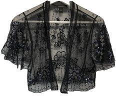 Express Elegant Black Lace Cropped Shrug Top Formal Party Cocktail S - £23.33 GBP