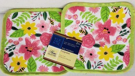 Set of 2 Kitchen Printed Pot Holders, 7&quot;x7&quot;, MULTICOLOR FLOWERS,BEES &amp; L... - $7.91