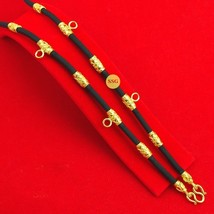 Necklace Rope Black 5 Amulets 10 Parts 18K 24K Thai Baht Yellow Gold Plated 26&quot; - £32.06 GBP
