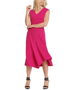 DKNY Womens Asymmetric V Neck Midi Dress in Fiesta Pink-Size Small - $39.99