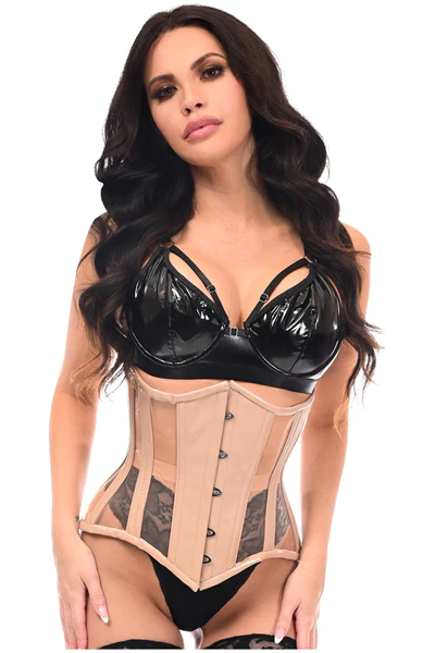 Top Drawer Nude Patent and Mesh Steel Boned Underbust Corset - £62.12 GBP
