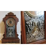 rare antique gingerbread clock ANSONIA mantel ALARM kitchen REVERSE PAINT - £124.19 GBP