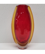 Heavy Glass Art Decorative Vase Red Yellow 8.75&quot; - $94.04