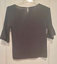 Talbots Womens Knit Top LG Black Flare 3/4 Sleeves Textured Look Keyhole - $47.45