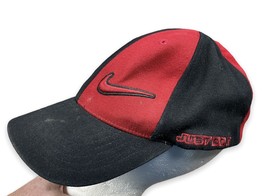 Vintage Nike Hat Cap Fitted OS Stretch Mens Black &amp; Red Swoosh Just Do It - $9.89
