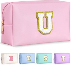 Personalized Chenille Letter Pouch Cosmetic Bag with Zipper, - £11.12 GBP
