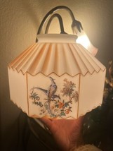 Vtg 30s Accordion Octagonal Frosted Orange Birds Paradise Glass Swag Lamp Shade - £176.90 GBP