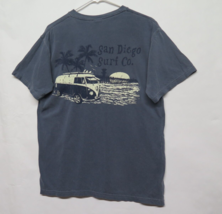 San Diego Surf Co Blue Gray T Shirt VW Van Sunset Pier Longboard 2 sided Sz M - £17.70 GBP