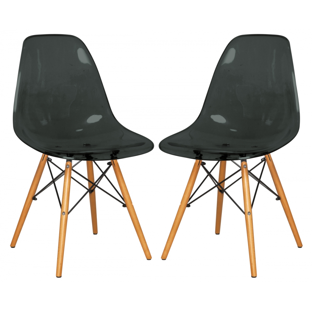 LeisureMod 32.40 in. Dover Molded Side Chair Transparent Black - Set of 2 - $180.80