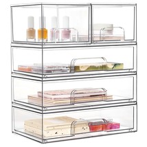 Stackable Storage Drawers Set Of 5, 12&quot; Wide And 4.4&#39;&#39; Tall Clear Plastic Organi - £55.58 GBP