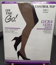 On the Go Ultra Sheer w/ Lycra Control Top Size 3 Pantyhose Nylon Stockings - £7.84 GBP