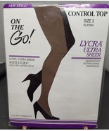 On the Go Ultra Sheer w/ Lycra Control Top Size 3 Pantyhose Nylon Stockings - £7.85 GBP