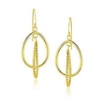 14k Yellow Gold 1.63in Long Teardrop and Textured Rows Dangling Earrings - £233.37 GBP