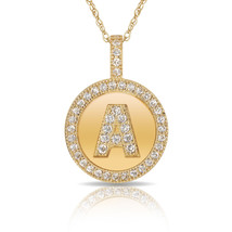 14K Solid Yellow Gold Round Circle Initial &quot;A&quot; Letter Charm Pendant Neck... - £28.08 GBP+
