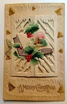 Mechanical Diecut Embossed Add-On Holly Book Merry Christmas UNP DB Postcard C4 - £31.94 GBP