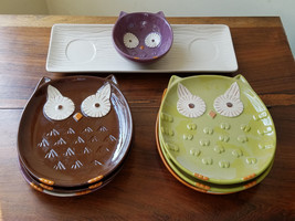 Celebrating Home Interiors Owl Hootie &amp; Happiness Bowl,Tray &amp;Plate Stoneware Set - £47.58 GBP