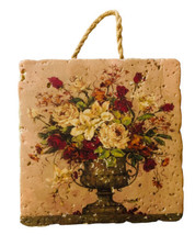 Welby Art Pottery Tile Wall Hanging Set of 2 Floral Tiles Rose Bouquets Bentley - £18.46 GBP