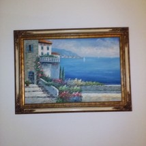 Framed Oil Painting of Seaside 43 inch X 31 inch - $19.80