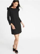 New Old Navy Women Black Ruffle Long Sleeve Ponte Knit Semi Fitted Tee Dress S - £20.69 GBP