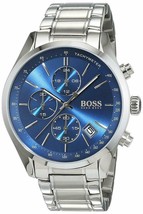 Hugo Boss HB1513478 Grand Prix Mens&#39; Blue Dial Stainless Chrono Watch + Gift Bag - £134.74 GBP