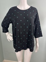 CJ Banks Plus Women&#39;s Black 3/4 Sleeve Shamrock Print Top Sz 1X - $221.25 MXN