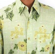 Linea Dome Aloha Hawaiian Large Shirt Green Orchid Floral Leaves Geometric - $34.99