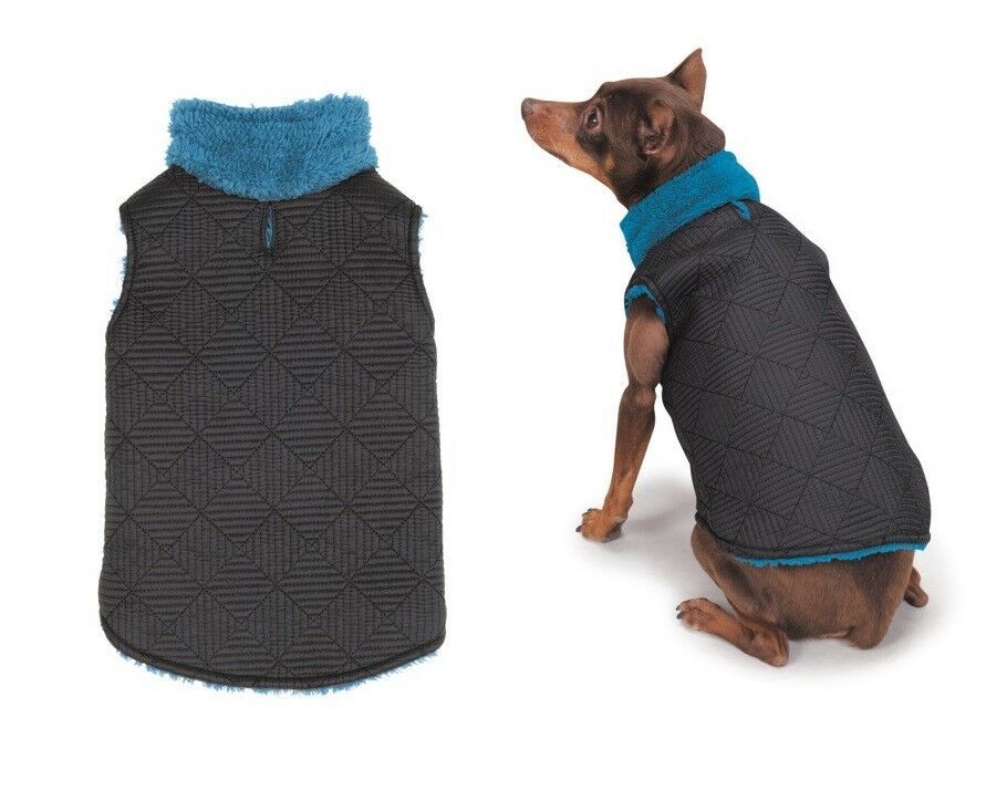 ThermaPet Quilted Dog Vest Blue & Black Stylish Sporty Lined All Weather Sweater