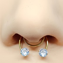 Fake Septum Clip On Cuff CZ Stones Gold Tone Non Piercing Body Nose Jewellery - £2.34 GBP