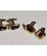 Vtg Square Cufflink Patented Ruby Colored Stone &amp; Black/Clear Stone Set ... - $15.00