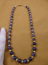 (v306-C) 19&quot; long purple Amethyst crystal gemstone + brass bead beaded Necklace - £59.03 GBP