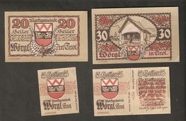 AUSTRIA WORGL in TIROL 30 &amp; 20 &amp; 10 &amp; 5 heller 1920 4 auflage Notgeld ba... - £6.15 GBP