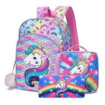 Cute Sequin School Backpack for Girl Boy Preschool Bookbag Set Laptop Daypack Lu - £92.53 GBP