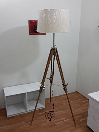 Wooden Tripod Floor Lamp Transit Shade Light Floor Lamp With White Shade - $138.60