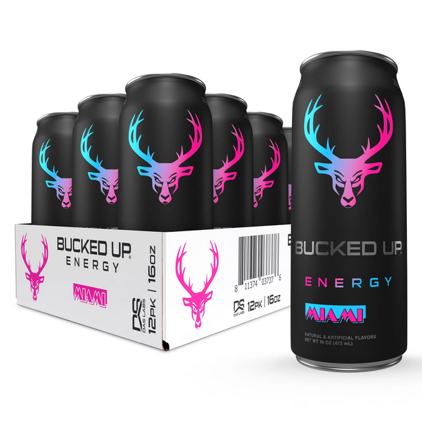 Bucked Up Energy Zero Sugar Energy Drink 16 ounce cans Miami, 12 Cans - $44.99