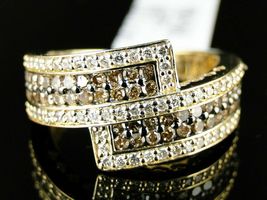 Ladies Womens 14k Yellow Gold Over Brown White Diamond Wedding Band Ring 2.30Ct - £80.74 GBP