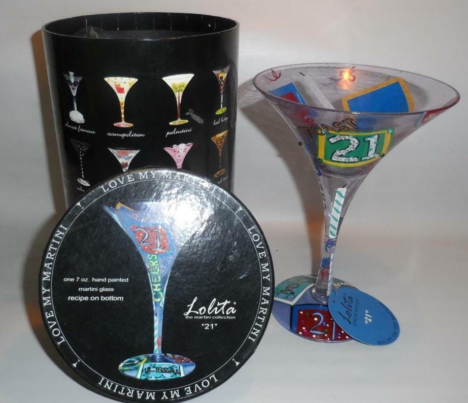Lolita "21" Hand Painted Twenty-First Birthday Martini Glass with Recipe & Box - £18.92 GBP