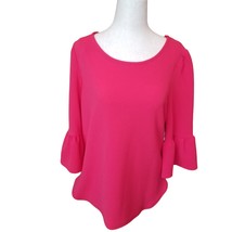 Green Envelope Pink Blouse Shirt Top Size L Womens Flare Sleeve Date Night - £17.93 GBP
