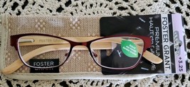 Foster Grant ~ +3.25 ~ Wine Metal Frame &amp; Bamboo Temple Reading Glasses ~ P6 - £17.78 GBP
