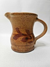 Hand Thrown Studio Art Pottery Creamer Pitcher Brown 4&quot; Stamped B/H Leaf... - £18.97 GBP