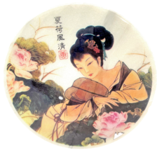 Vintage Asian Woman Art Painting on 8 in Round Natural Stone Marble Disc - £22.72 GBP